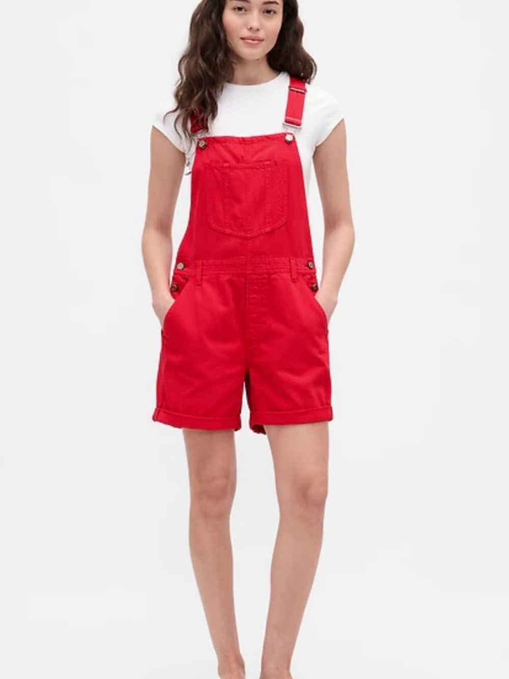 Gap Red Women's XS Petite UltraSoft Denim Short Overalls - Tomato Red NWOT